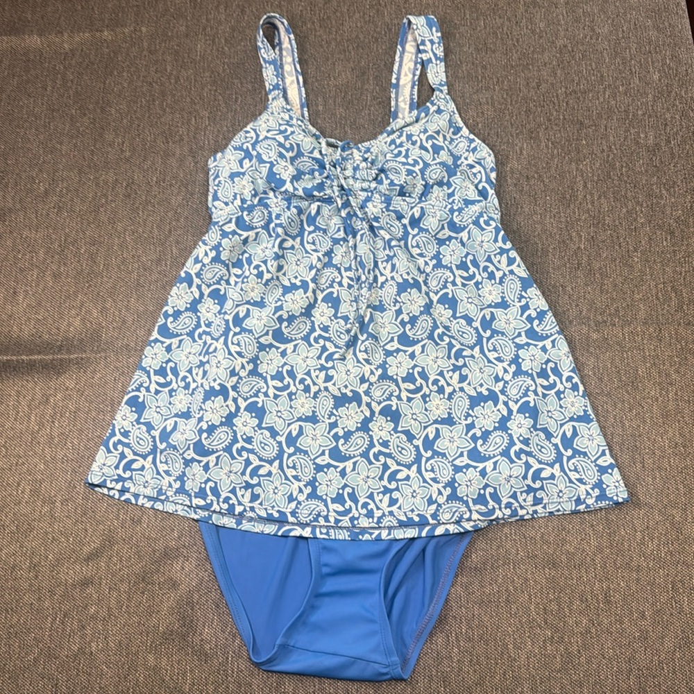 Motherhood Maternity Blue and White Floral Swimsuit